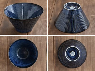 Mino Ware Trapezoidal Multi Bowl (美濃焼-Mino Ware、彫十草模様 -Tyoutokusa Pattern), Shinkai, 4 variation, NANIKOKO