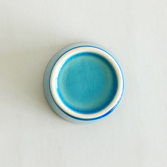 Mino Ware Crackled-Glaze Soba Choko （美濃焼 -Mino Ware 貫入そば猪口）,blue , image from above, NANIKOKO