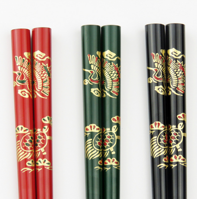 Wajima Urushi Chopsticks,Red ,Green, Black, Ranes and Turtles, Design, NANIKOKO